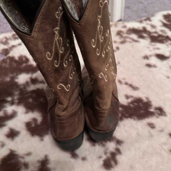 Smoky ladies sz 6 Cowboy Boots brown leather with white embroidery - Picture 5 of 12